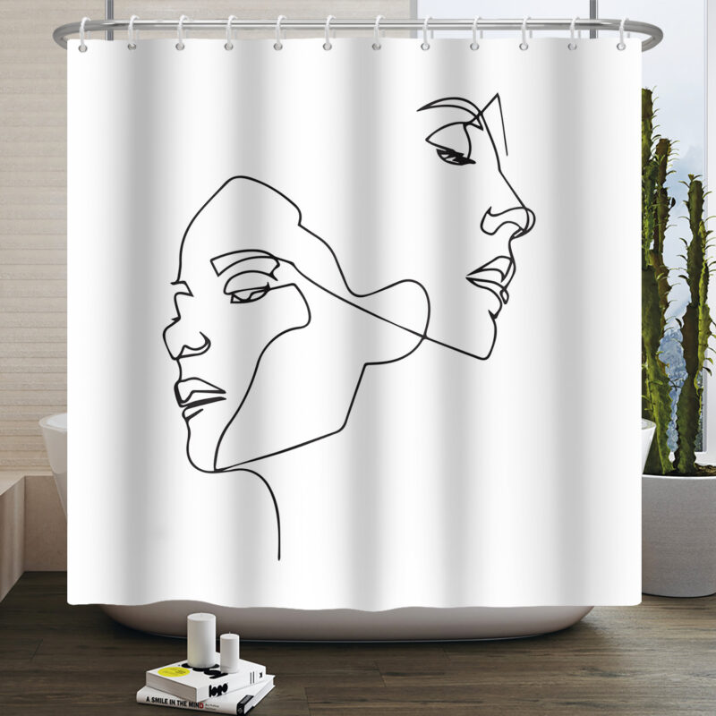Rideau De Douche Imprimé Girafes En Noir Et Blanc - 150x180cm, Polyester Imperméable, Livré Avec Crochets