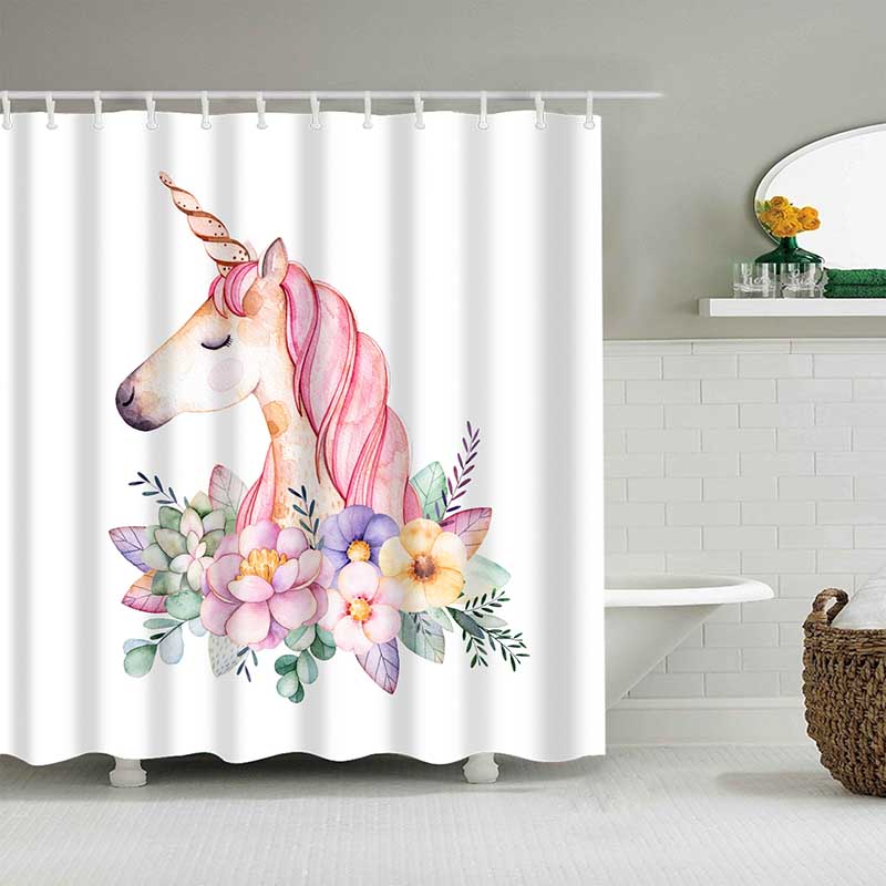Rideau De Douche Licorne 120x180 Cm - Tissu Polyester Imperméable, Imprimé Numérique, Multicolore